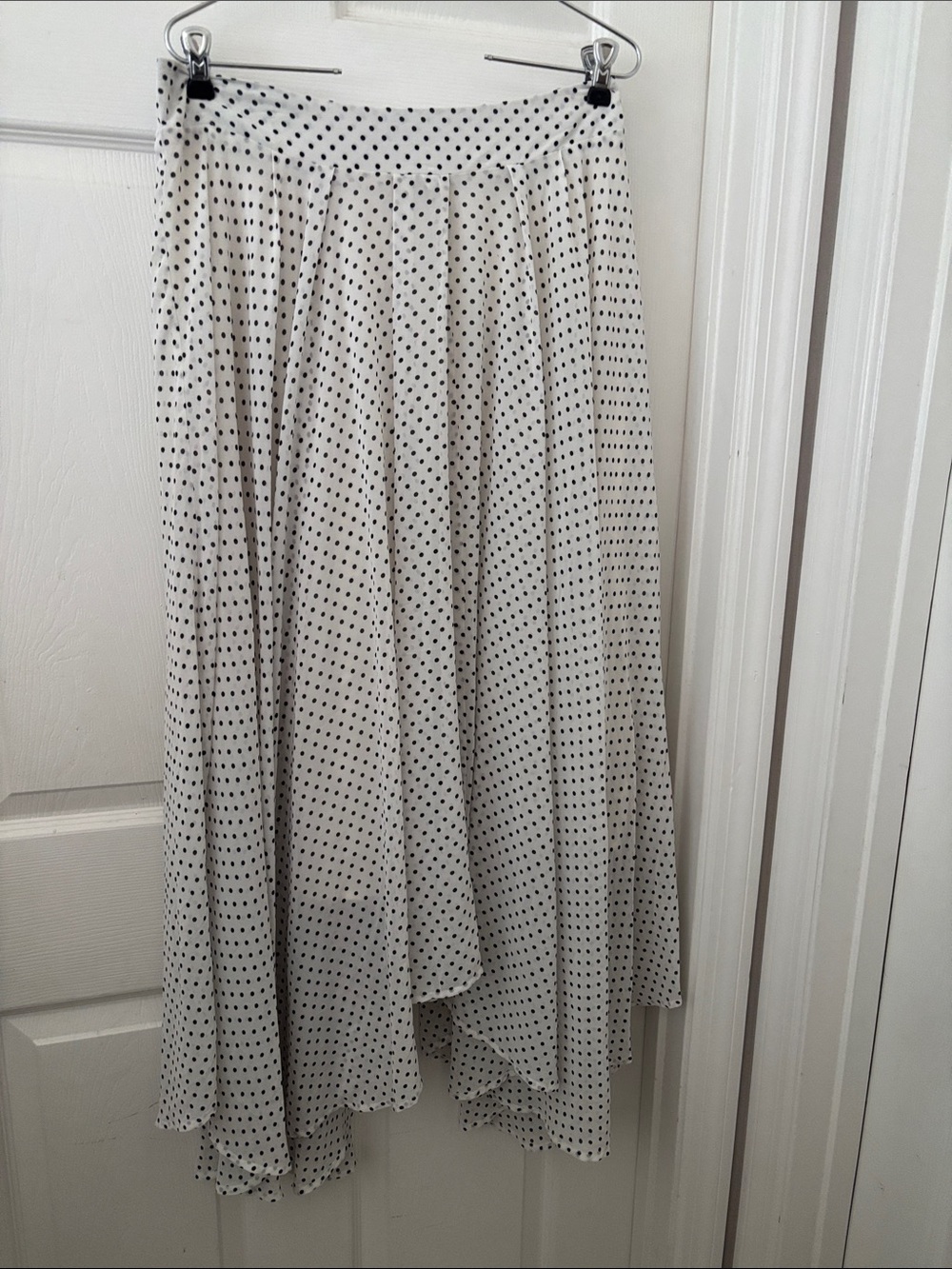 Free People White and Black Polka Dot Asymmetrical Midi Skirt